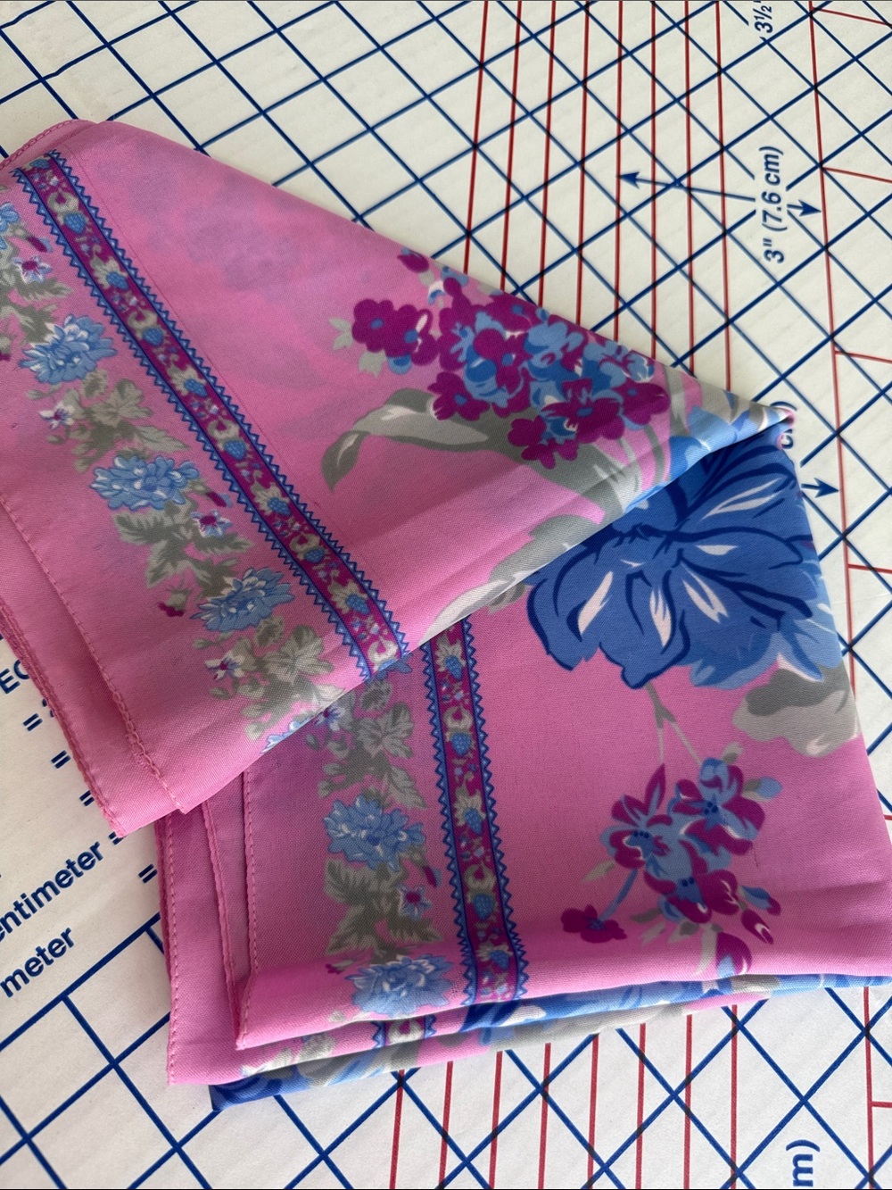 Vintage Italian Floral Scarf 30” Pink Blue 100% Polyester Made Italy